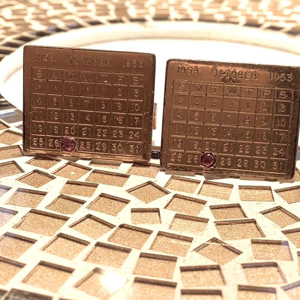 *RARE* VINTAGE 1950’s 1960’s CALENDAR CUFF LINKS GOLD FILLED wOCTOBER BIRTHSTONE